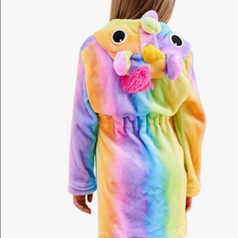 NWOT Multicolored unicorn hooded fleece robe Size 5T - Picture 2 of 9